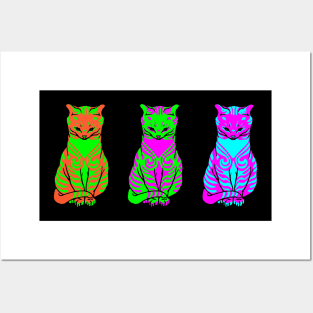 Classic Art Revisited: Three bright cats all in a row Posters and Art